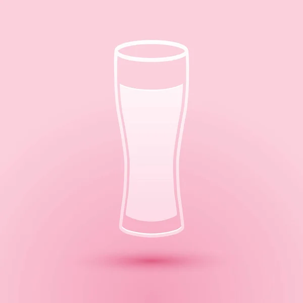 Papierschnitt Glas Bier Ikone Isoliert Auf Rosa Hintergrund Papierkunst Vektor — Stockvektor