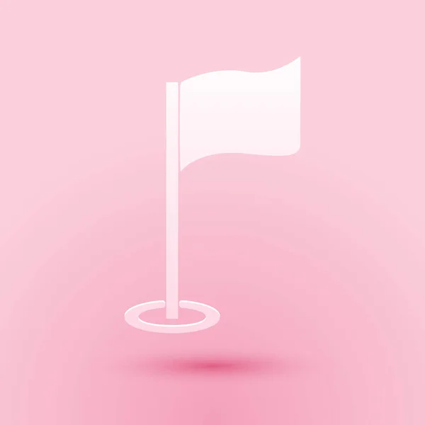 Papier Gesneden Golf Vlag Pictogram Geïsoleerd Roze Achtergrond Golfuitrusting Toebehoren — Stockvector