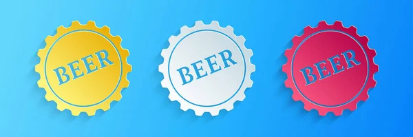 Papel Cortado Tampa Garrafa Com Ícone Palavra Cerveja Isolado Fundo — Vetor de Stock