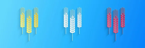 Papiergeschnittenes Getreidesymbol Mit Reis Weizen Mais Hafer Roggen Gerste Auf — Stockvektor