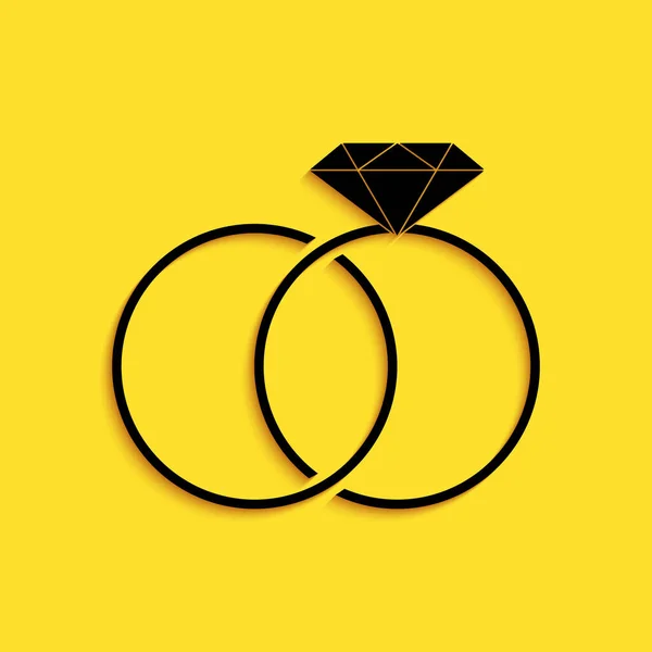 Черные Обручальные Кольца Значок Изолирован Желтом Фоне Знак Жених Невеста — стоковый вектор