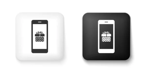 Smartphone Blanco Negro Con Caja Regalo Símbolo Del Corazón Icono — Archivo Imágenes Vectoriales