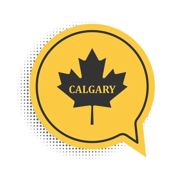 加拿大黑色枫叶 城市名卡尔加里图标孤立在白色背景 黄色的语音泡沫符号 — 图库矢量图片
