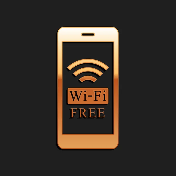 Gold Smartphone Free Wireless Connection Icon Isolated Black Background Wireless — Stock Vector