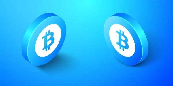 Isometric Cryptocurrency Coin Icône Bitcoin Isolé Sur Fond Bleu Pièce — Image vectorielle