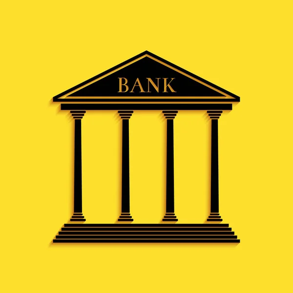 Ícone Construção Black Bank Isolado Fundo Amarelo Estilo Sombra Longo — Vetor de Stock