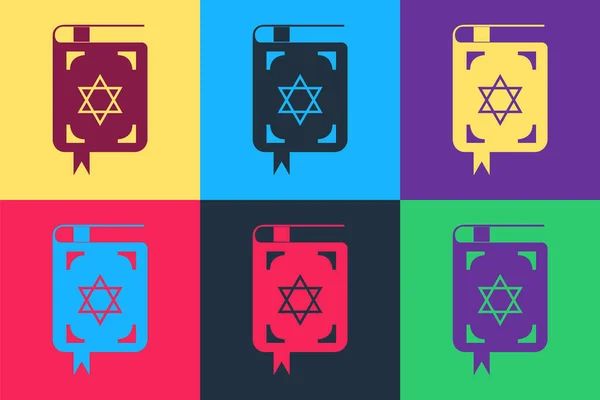 Pop Art Εβραϊκή Torah Βιβλίο Εικονίδιο Απομονώνονται Φόντο Χρώμα Βιβλίο — Διανυσματικό Αρχείο