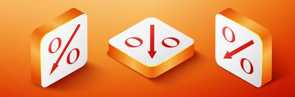 Izometrická Procento Šipky Dolů Ikona Izolované Oranžovém Pozadí Zmenšuje Procento — Stockový vektor
