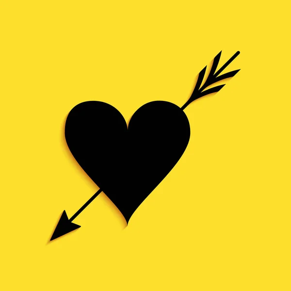Símbolo Amour Preto Com Coração Ícone Seta Isolado Fundo Amarelo — Vetor de Stock