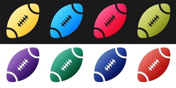 Set American Football Ball Symbol Isoliert Auf Schwarz Weißem Hintergrund — Stockvektor
