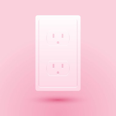 Kağıt kesiği, ABD simgesindeki elektrik prizi. Pembe arka planda izole edilmiş. Elektrik prizi. Kağıt sanatı tarzı. Vektör.