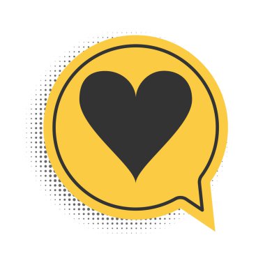 Siyah Kalp simgesi beyaz arkaplanda izole edildi. Aşk sembolü. Sevgililer Günü tabelası. Sarı konuşma balonu sembolü. Vektör.