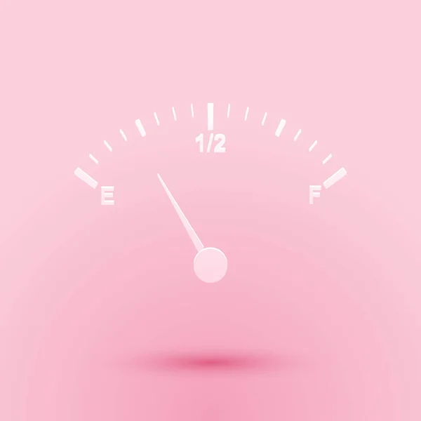 Paper Cut Motor Gas Gauge Icon Isolated Pink Background Empty — Stock Vector