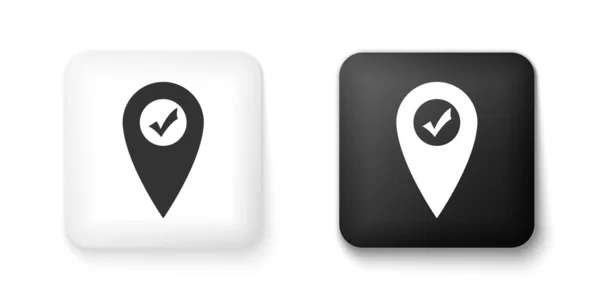 Puntero Mapa Blanco Negro Con Icono Marca Verificación Aislado Sobre — Vector de stock