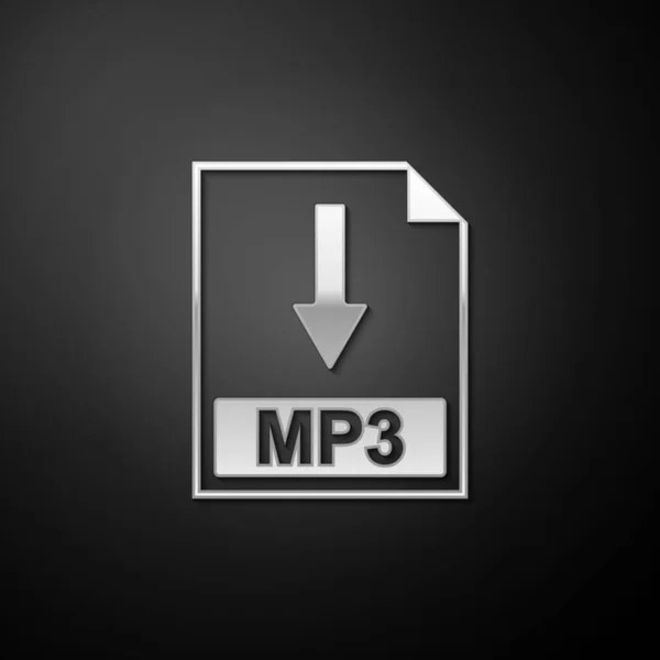 Ασημένιο Αρχείο Mp3 Εικονίδιο Κατεβάστε Εικονίδιο Mp3 Κουμπί Απομονώνονται Μαύρο — Διανυσματικό Αρχείο