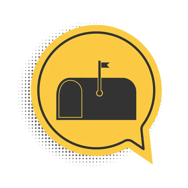 黑色邮箱图标隔离在白色背景上 信箱图标 邮筒上有旗子 黄色的语音泡沫符号 — 图库矢量图片