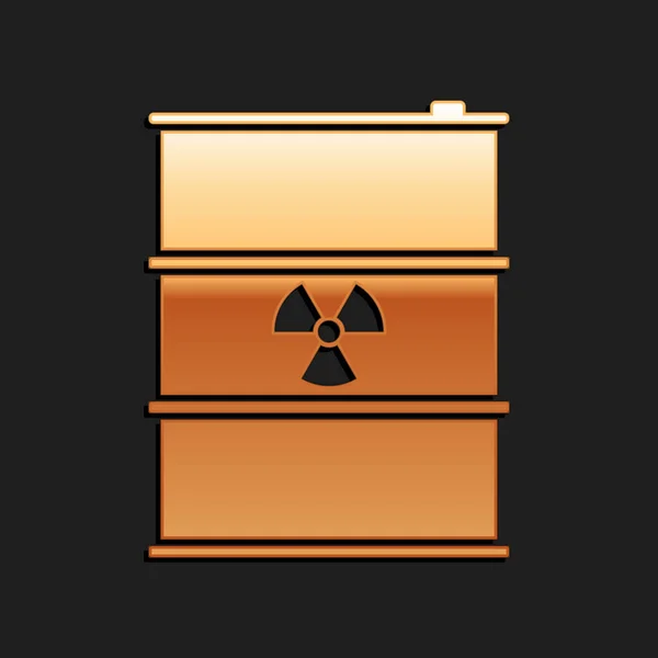 Gold Radioactive Waste Barrel Icon Isolated Black Background Radioactive Garbage — Stock Vector