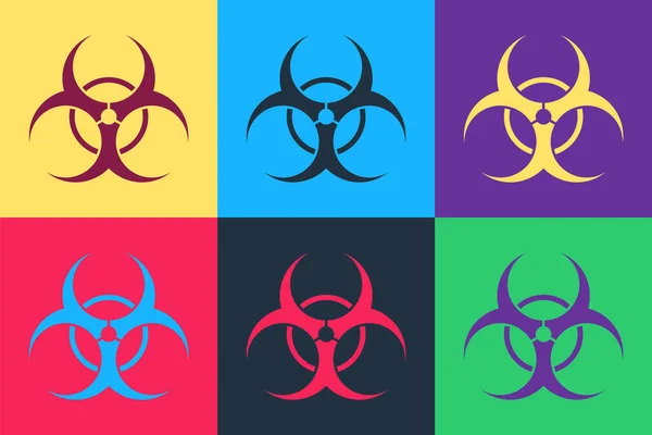 Pop Art Biohazard Szimbólum Ikon Elszigetelt Színes Háttér Vektor — Stock Vector