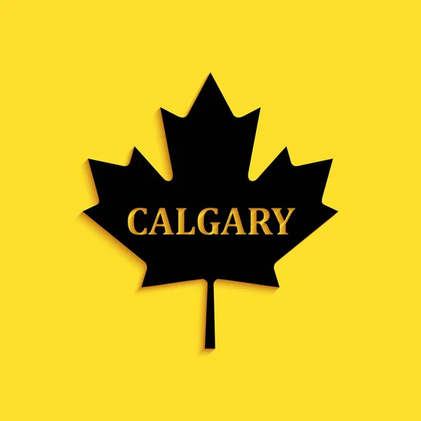 Black Canadian Maple Leaf City Name Calgary Icon Isolated Yellow — Stock Vector