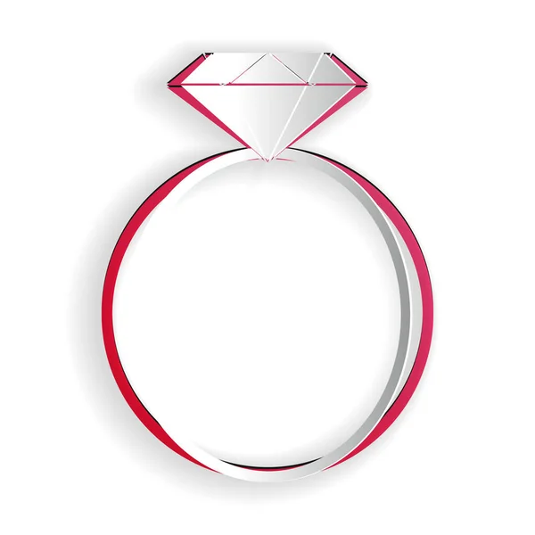 Иконка Обручального Кольца Diamond Вырезана Белом Фоне Бумажный Стиль Вектор — стоковый вектор