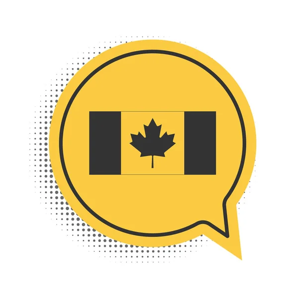 Μαύρο Σύμβολο Σημαία Καναδά Απομονώνονται Λευκό Φόντο Κίτρινη Φυσαλίδα Ομιλίας — Διανυσματικό Αρχείο