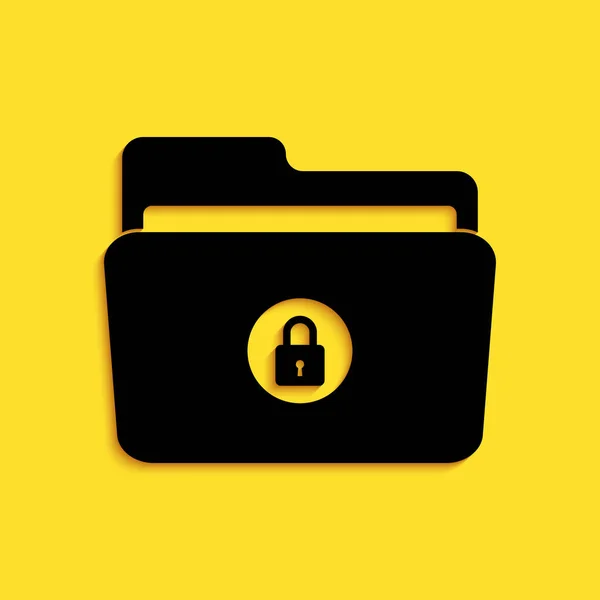 Black Folder Lock Icon Isolated Yellow Background Closed Folder Padlock — Stock Vector