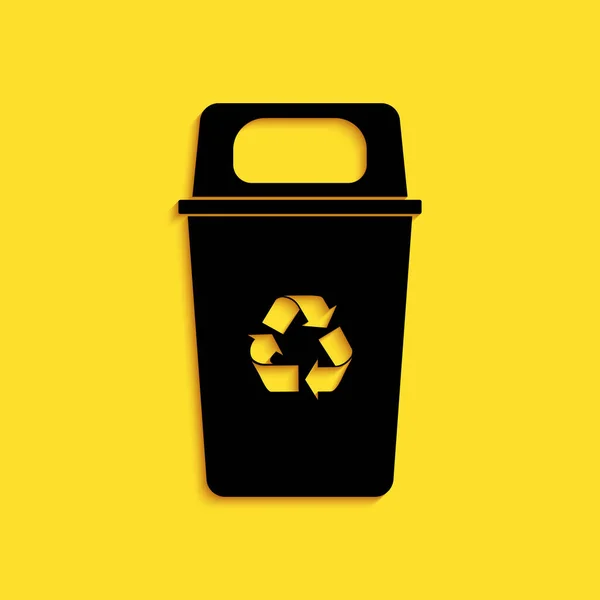 Schwarzer Papierkorb Mit Recycling Symbol Auf Gelbem Hintergrund Mülleimer Symbol — Stockvektor