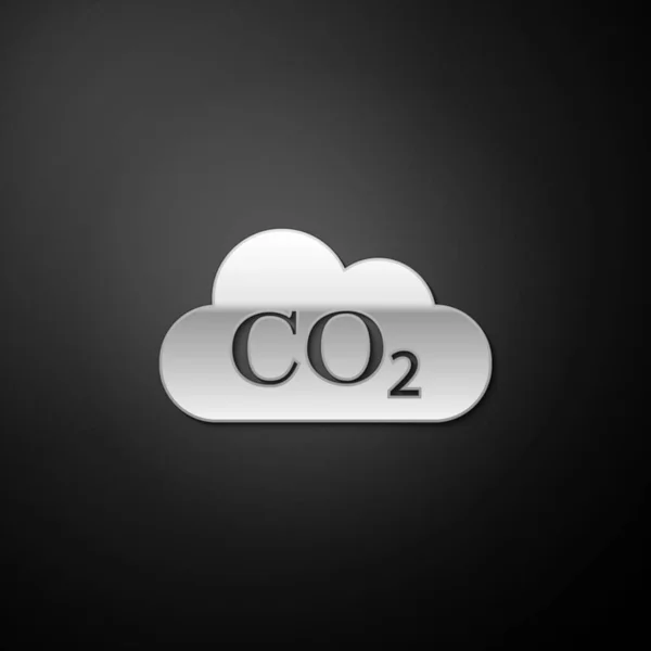 Silver Co2 Emissions Cloud Icon Isolated Black Background Carbon Dioxide — Stock Vector