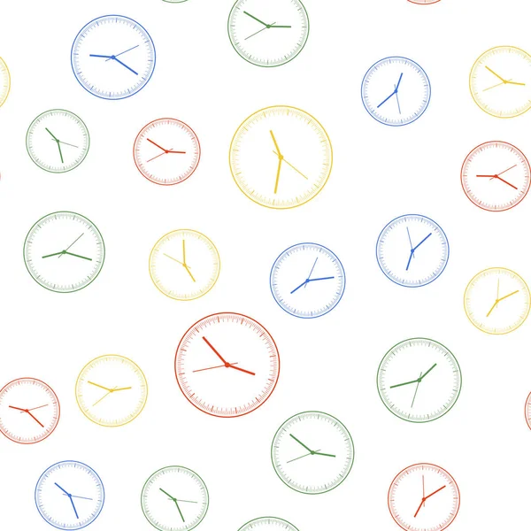 Піктограма Кольорового Годинника Ізольовано Безшовний Візерунок Білому Тлі Піктограма Часу — стоковий вектор