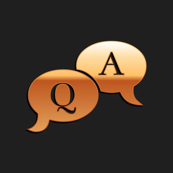 Gold Question Answer Mark Speech Bubble Icon Isolated Black Background — Stockový vektor