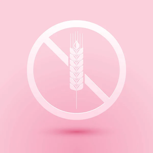 在粉色背景上分离的无谷蛋白纸屑图标 没有小麦的迹象 粮食不容忍标志 造纸艺术风格 — 图库矢量图片
