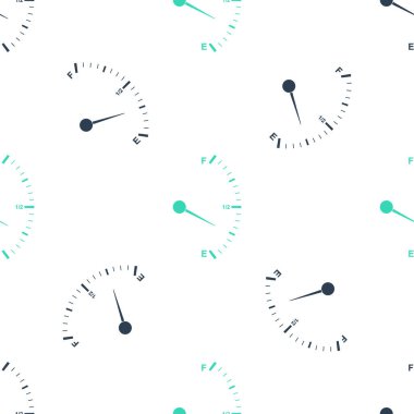 Yeşil Motor gaz göstergesi simgesi beyaz arkaplanda izole edilmiş pürüzsüz desen. Yakıt göstergesi boş. Tam depo göstergesi. Vektör.