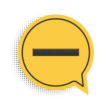 Siyah cetvel simgesi beyaz arkaplanda izole edildi. Düz sembol. Sarı konuşma balonu sembolü. Vektör.