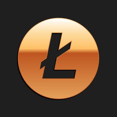 Gold Cryptocurrency coin Litecoin LTC icon isolated on black background. Digital currency. Altcoin symbol. Blockchain based secure crypto currency. Long shadow style. Vector. clipart