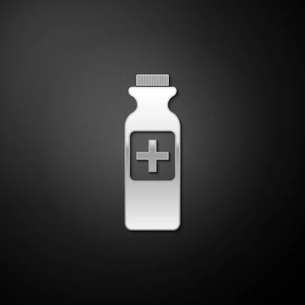 Silver Medicine Bottle Icon Isolated Black Background Bottle Pill Sign — Stock Vector