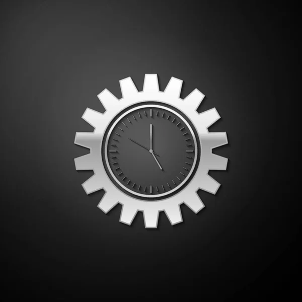 Silver Time Management Symbol Isoliert Auf Schwarzem Hintergrund Uhr Und — Stockvektor