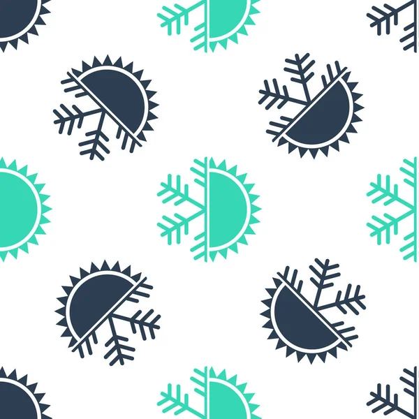 Grünes Heiß Und Kaltsymbol Sonne Und Schneeflocke Ikone Isoliert Nahtlose — Stockvektor