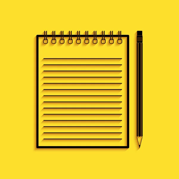 Caderno Lápis Branco Preto Com Ícone Borracha Isolado Fundo Amarelo — Vetor de Stock
