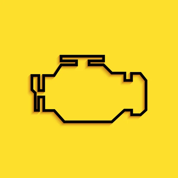 Black Check Engine Icon Isolated Yellow Background Long Shadow Style — Stock Vector