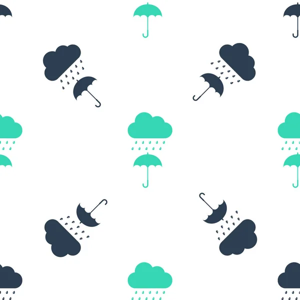 Grüne Wolke Mit Regentropfen Auf Regenschirm Symbol Isoliert Nahtlose Muster — Stockvektor