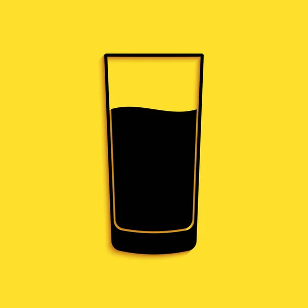 Fekete Üveg Víz Ikon Elszigetelt Sárga Alapon Szódásüveg Hosszú Árnyék — Stock Vector