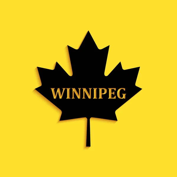 Svart Kanadensisk Lönnlöv Med Stadens Namn Winnipeg Ikon Isolerad Gul — Stock vektor