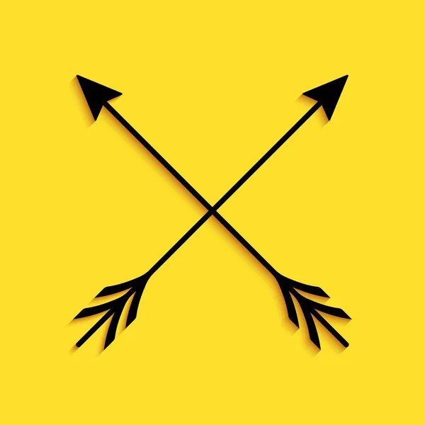 Flechas Cruzadas Negras Icono Aislado Sobre Fondo Amarillo Estilo Sombra — Vector de stock
