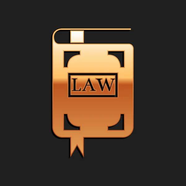 Gold Law Book Icoon Geïsoleerd Zwarte Achtergrond Juridisch Rechter Boek — Stockvector