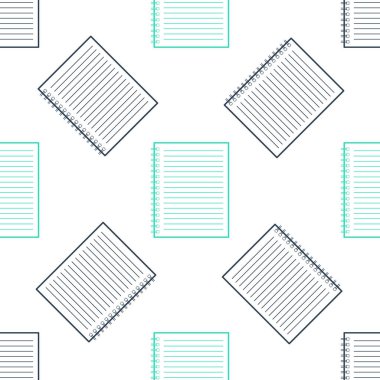 Yeşil Defter simgesi beyaz arkaplanda izole edilmiş kusursuz desen. Spiral not defteri. Okul defteri. Yazı tahtası. Not defteri kapağı tasarımı. Ofis eşyaları. Vektör.