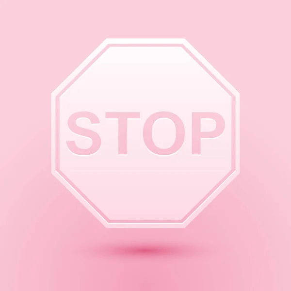 Pappersklipp Stop Skylt Ikon Isolerad Rosa Bakgrund Symbolen För Trafikvarningsstopp — Stock vektor