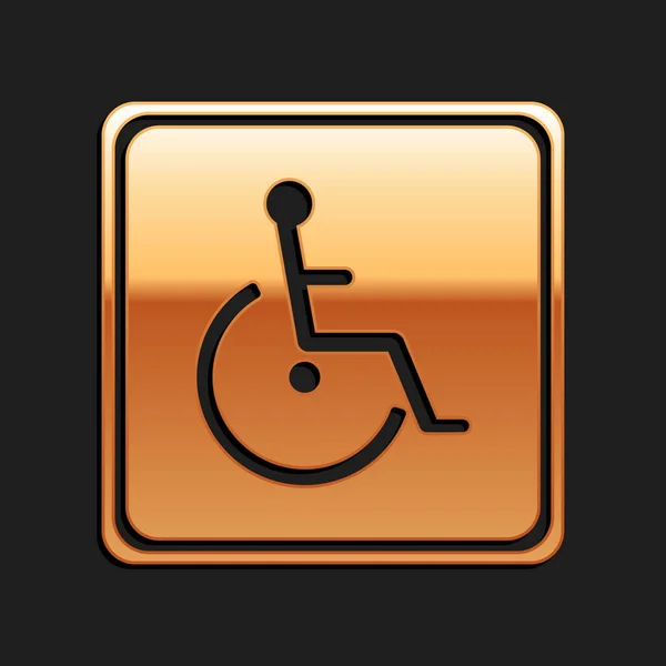 Gold Disabled Handicap Icon Isolated Black Background Wheelchair Handicap Sign — Stock Vector