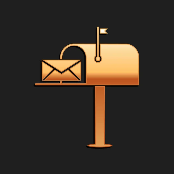 Gold Otevřít Poštovní Schránku Ikonou Obálky Izolovanou Černém Pozadí Dlouhý — Stockový vektor