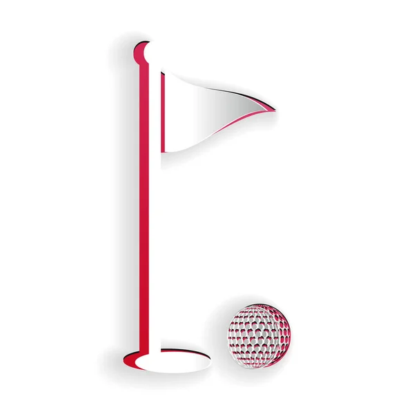 Pappersklipp Golfboll Och Hål Med Flagga Ikon Isolerad Vit Bakgrund — Stock vektor