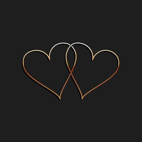 Ikona Gold Two Linked Hearts Izolovaná Černém Pozadí Srdce Dvě — Stockový vektor